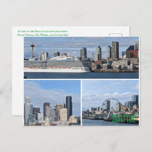 Briefkaart van een collage van Seattle's Skyline (Voorkant / Achterkant)