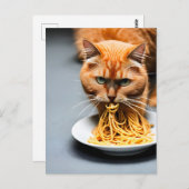 Briefkaart van gemberkat dat spaghetti eet (Voorkant / Achterkant)