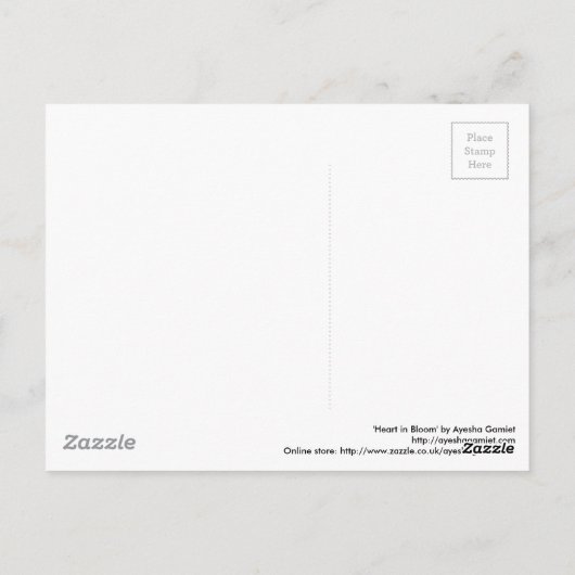 briefkaart van 'hart bij bloem' (Achterkant)