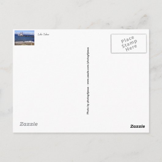 Briefkaart van het meer van Tahoe (Achterkant)