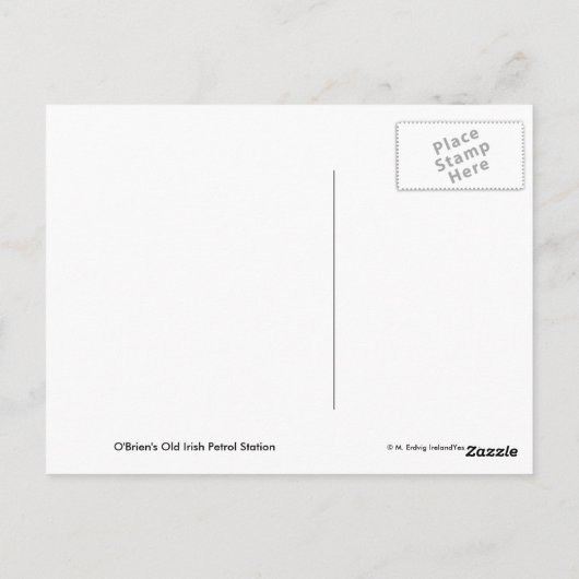 Briefkaart van het oude Ierse benzinestation (Achterkant)