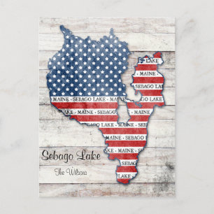 Briefkaart van het Sebago Lake Maine Map