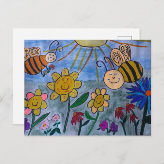 Briefkaart van honingbijen en bloemen (Voorkant / Achterkant)