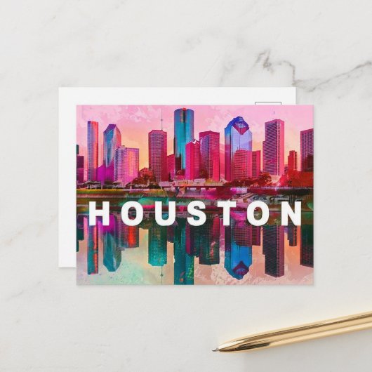 Briefkaart van Houston - iconische skyline (Voorkant / Achterkant in situ)