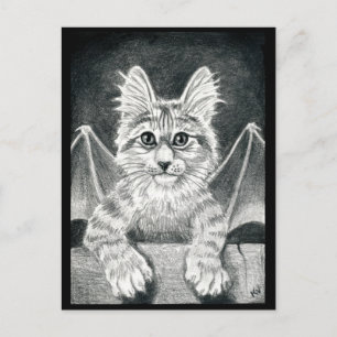briefkaart van katten, zwart, witte gargoyle Hallo
