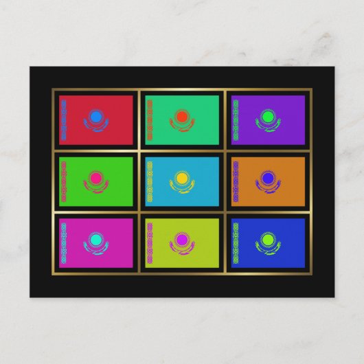 Briefkaart van Kazachse multihue-vlaggen (Voorkant)