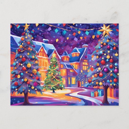 briefkaart van kerststad (Voorkant)