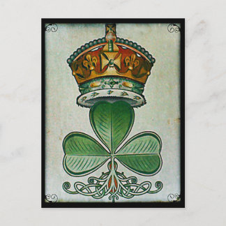 Briefkaart van kroon en shamrock.