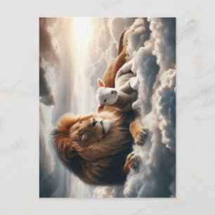 Briefkaart van leeuw en lam