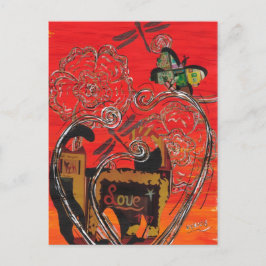 Briefkaart van Love Cat en Butterfly