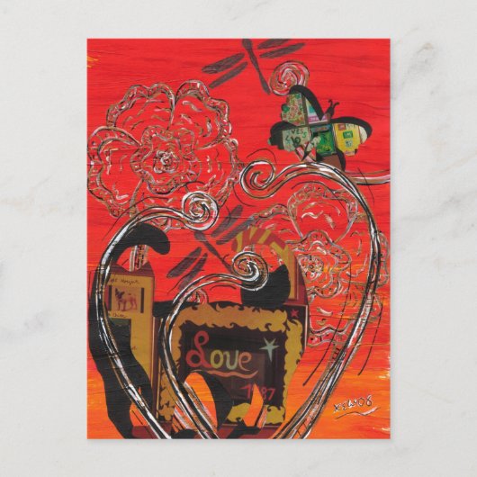 Briefkaart van Love Cat en Butterfly (Voorkant)