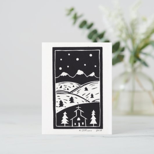 Briefkaart van Mountain Winter Linocut (Staand voorkant)