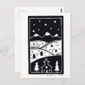 Briefkaart van Mountain Winter Linocut (Voorkant / Achterkant)