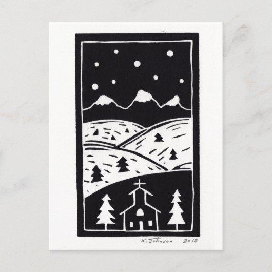 Briefkaart van Mountain Winter Linocut (Voorkant)