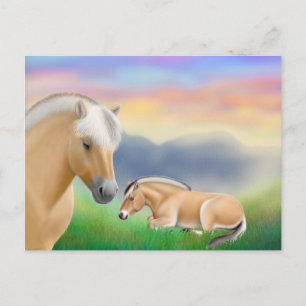 Briefkaart van Noorse Fjord-paarden