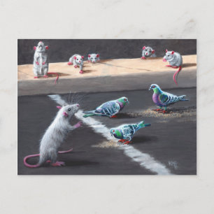 Briefkaart van ratten en duiven