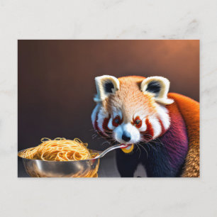 Briefkaart van Red Panda Eating Spaghetti