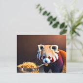 Briefkaart van Red Panda Eating Spaghetti (Staand voorkant)