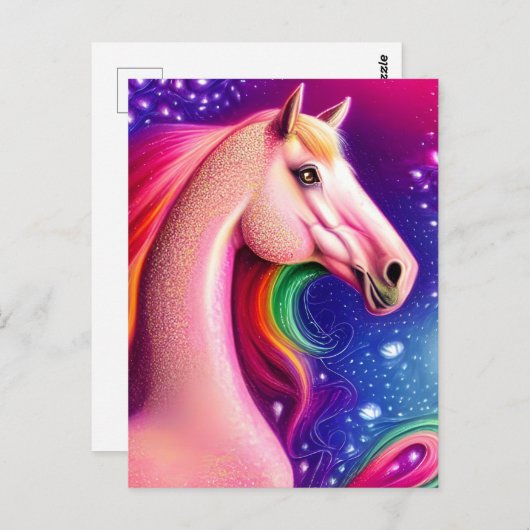 Briefkaart van roze paarden (Voorkant / Achterkant)