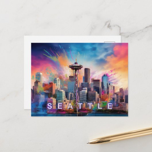 Briefkaart van Seattle - Iconische skyline (Voorkant / Achterkant in situ)