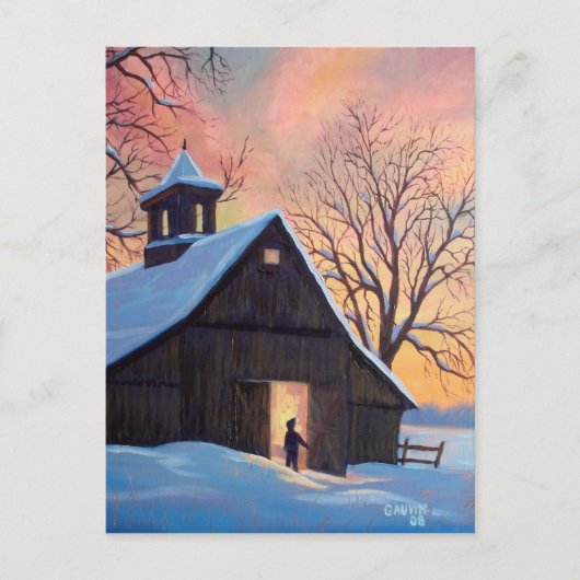 Briefkaart Vermont Snowy Barn (Voorkant)