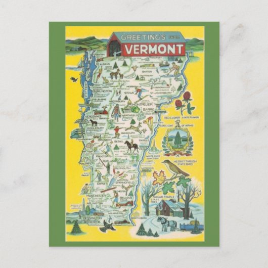 Briefkaart Vermont State Map (Voorkant)