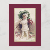 BRIEFKAART : VINTAGE : KLEINE MEISJE + CHRISTMAS T (Voorkant)