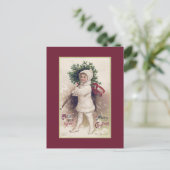 BRIEFKAART : VINTAGE : KLEINE MEISJE + CHRISTMAS T (Staand voorkant)