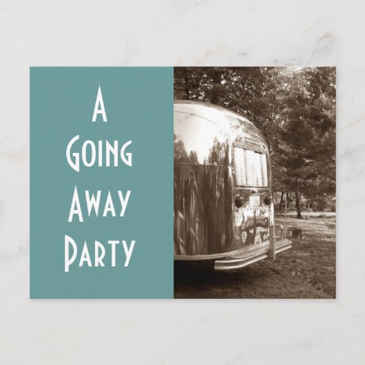 Briefkaart Vintage-opleggercamper weggaat (Voorkant)