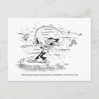 Briefkaart - Vissende Cartoon - orkaan