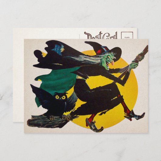 Briefkaart vliegende heks (Voorkant / Achterkant)