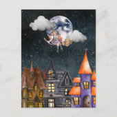 Briefkaart vliegende heks Postkruising (Voorkant)