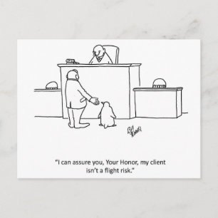 Briefkaart "Vluchtrisico" van de Humor van de advo