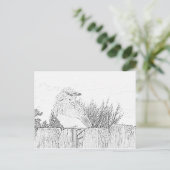 Briefkaart - Vogel op hek naar kleur (Staand voorkant)