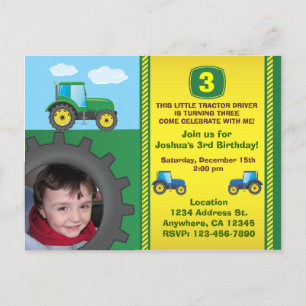 Briefkaart voor de uitnodiging van tractor Birthda