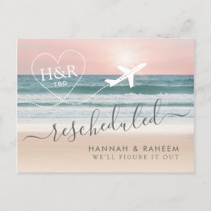 Briefkaart voor hercheduldig Beach Wedding Notific