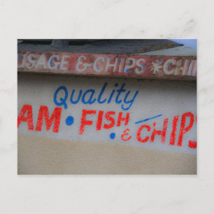Briefkaart voor het ondertekenen van vis en chips