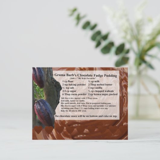 Briefkaart voor het verkrijgen van Chocolade Fudge (Staand voorkant)
