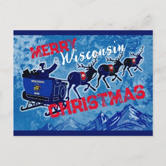 Briefkaart voor kerst bij de vlag van Merry Wiscon (Voorkant)