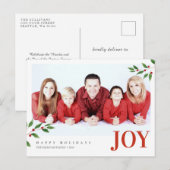 Briefkaart voor kerstfeestdagen JOY Photo Greeting (Voorkant / Achterkant)