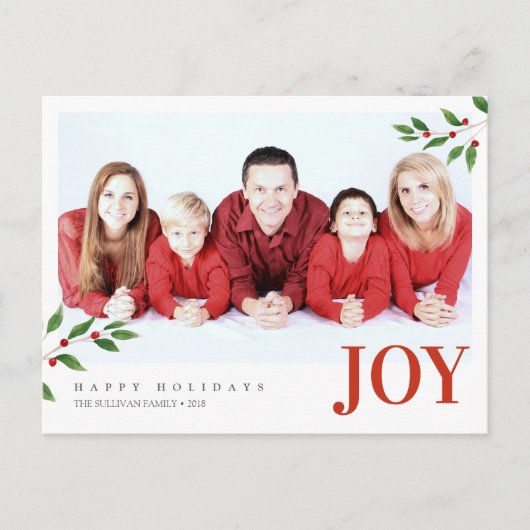 Briefkaart voor kerstfeestdagen JOY Photo Greeting (Voorkant)