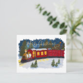 Briefkaart voor kerstmagische  roodstaaftreinen (Staand voorkant)