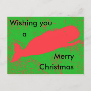 Briefkaart voor kerstmis met rode walvis
