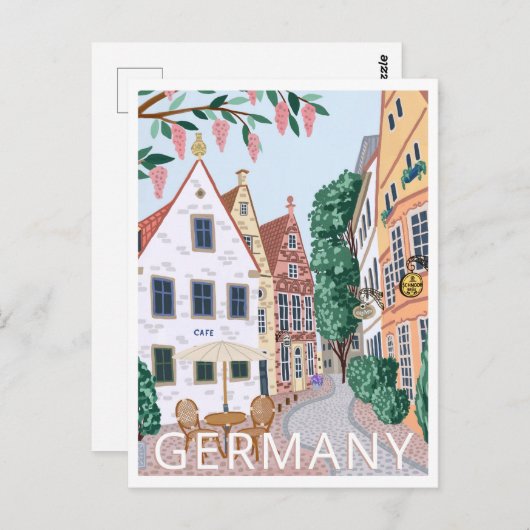 Briefkaart voor reisillustraties in Duitsland (Voorkant / Achterkant)