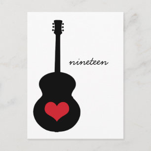 Briefkaart voor rode/zwarte gitaarhartafels