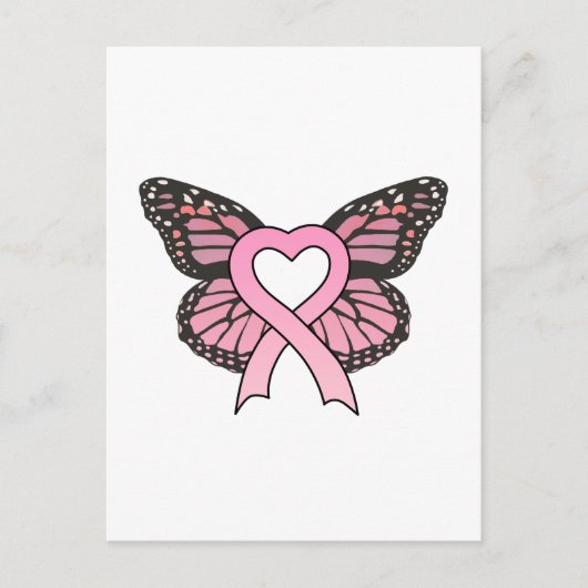 Briefkaart voor roze lint-heart-Butterfly (Voorkant)