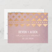 Briefkaart voor roze Zuidwest-Gleam Wedding Reply (Voorkant / Achterkant)