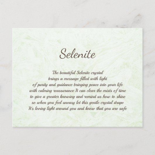 Briefkaart voor selenite Crystal Healing (Voorkant)