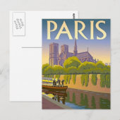 Briefkaart voor treinreizen Parijs Vintage (Voorkant / Achterkant)