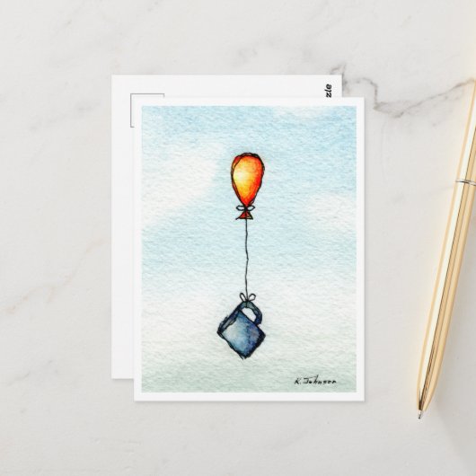 Briefkaart voor Waterverf van vliegkoffie (Voorkant / Achterkant in situ)